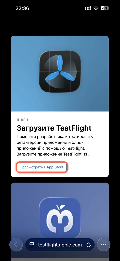 На странице приглашения нажмите "Просмотреть в App Store"